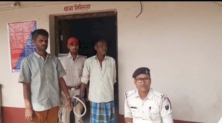 दो भैस चोरों को पकड़ ग्रामीणों द्वारा थाना पुलिस के हवाले 